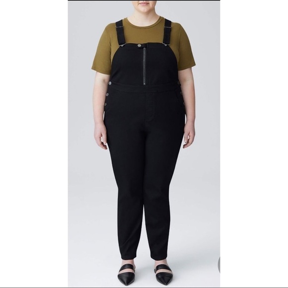 UNIVERSAL STANDARD Olivia Denim Overalls Black Stretch Sz 3XS (size 2 Small) - Picture 4 of 11